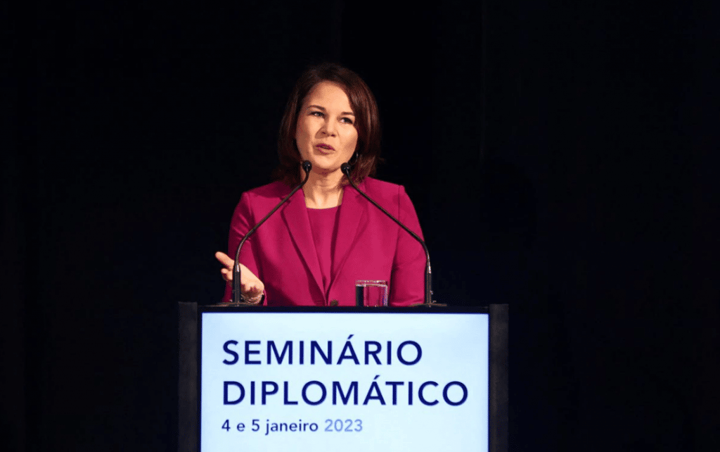 German foreign minister Annalena Baerbock speaks during a conference in Lisbon, Portugal, January 4, 2023. REUTERS/Pedro Nunes