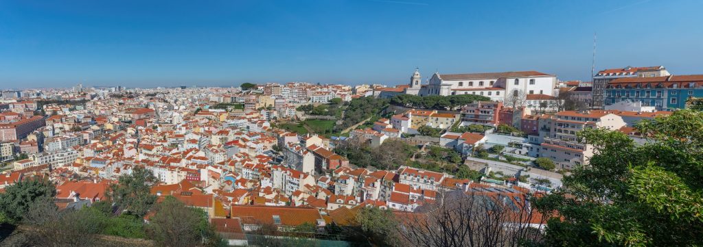 Panoramic aerial view of Lisbon city with Graca Convent and Church - Lisbon, Portugal