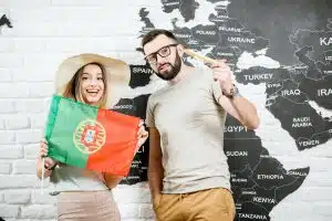 Young couple dreaming about a trip to Portugal