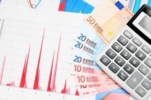 Calculator, money (euro) on graphs.