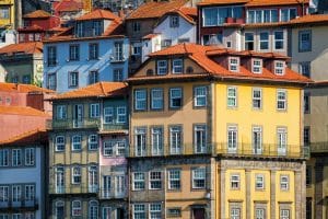 View of Portuguese colorful houses in Porto city, Portugal