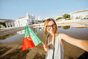 Woman traveling in Lagos, Portugal